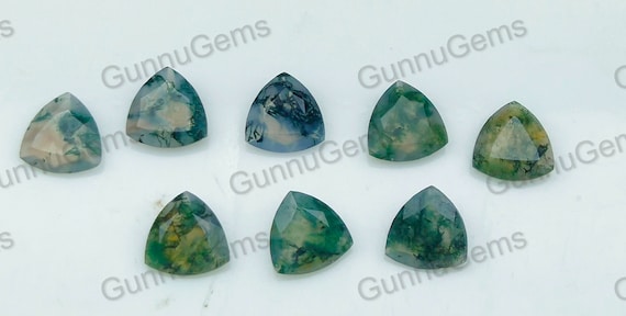 Natural Moss Agate Faceted Trillion Gemstone Size 8 Mm Genuine Moss Agate Stone For Jewelry Making