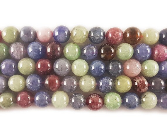 Natural 10mm Multi Color Ruby Tanzanite And Sapphire Round Beads Genuine Gemstone