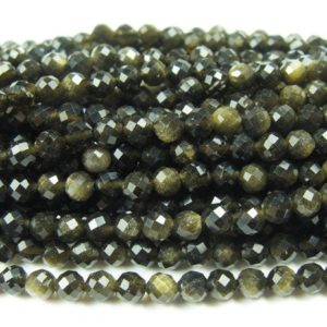 Shop Obsidian Faceted Beads! Natural 3mm Finely Cut Gold Obsidian Faceted Beads Genuine Gemstone | Natural genuine faceted Obsidian beads for beading and jewelry making.  #jewelry #beads #beadedjewelry #diyjewelry #jewelrymaking #beadstore #beading #affiliate #ad
