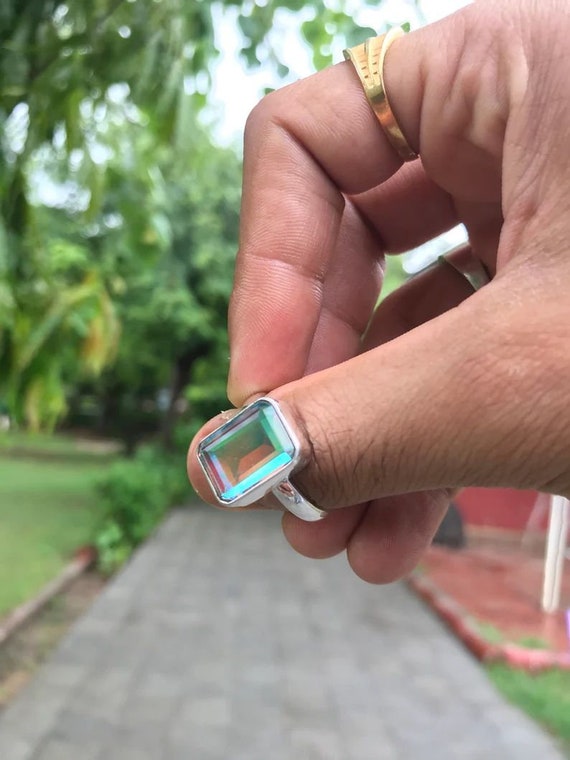 Natural Angel Aura Quartz Gemstone Ring,925 Sterling Silver Ring, Rainbow Ring, Woman Ring Jewelry, Gift Ring, Gift For Her