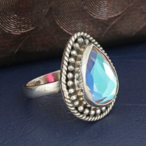 Shop Angel Aura Quartz Rings! Natural Angel Aura Quartz Ring ,925 Sterling Silver Ring, Handmade Silver Ring, Pear Angel Aura Quartz Ring, Designer Ring, Gift For Her | Natural genuine Angel Aura Quartz rings, simple unique handcrafted gemstone rings. #rings #jewelry #shopping #gift #handmade #fashion #style #affiliate #ad
