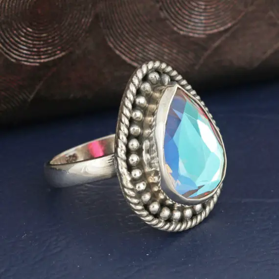 Natural Angel Aura Quartz Ring ,925 Sterling Silver Ring, Handmade Silver Ring, Pear Angel Aura Quartz Ring, Designer Ring, Gift For Her