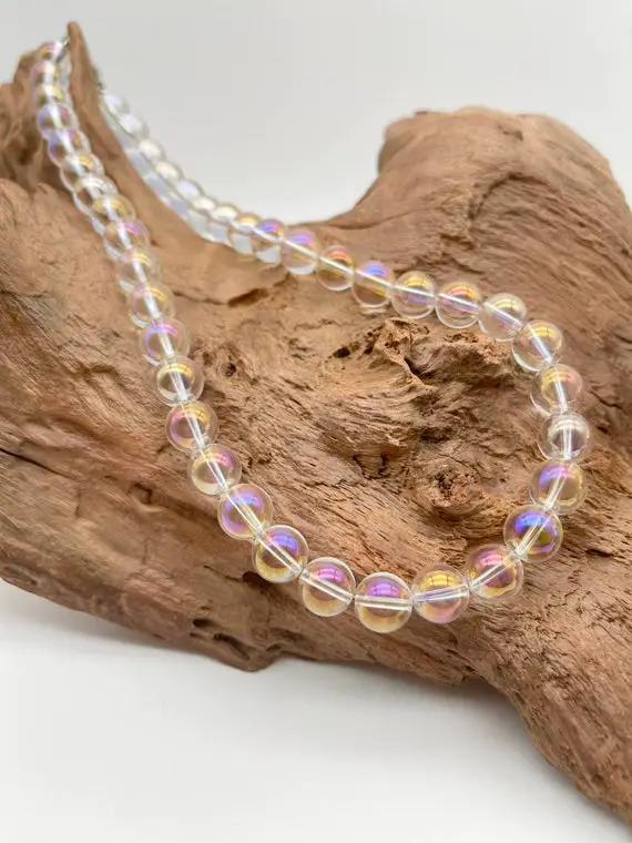 Natural Angel Aura Quartz  Round Beaded Necklace Available In 6 Mm 8 Mm 10 Mm Necklace For Men And Women