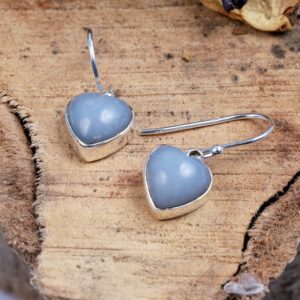 Shop Angelite Earrings! Natural Angelite Earring, 925 Silver Earring, Angelite Dangle Earring, Angelite Heart Gemstone Earring, Silver Earring,Women Earring Jewelry | Natural genuine Angelite earrings. Buy crystal jewelry, handmade handcrafted artisan jewelry for women.  Unique handmade gift ideas. #jewelry #beadedearrings #beadedjewelry #gift #shopping #handmadejewelry #fashion #style #product #earrings #affiliate #ad