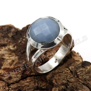 Shop Angelite Jewelry! Natural Angelite Silver Ring, 925 Sterling Silver Ring, Statement Ring, Gemstone Ring, Handmade Ring, Bohemian Ring, Women Ring Gift For Her | Natural genuine Angelite jewelry. Buy crystal jewelry, handmade handcrafted artisan jewelry for women.  Unique handmade gift ideas. #jewelry #beadedjewelry #beadedjewelry #gift #shopping #handmadejewelry #fashion #style #product #jewelry #affiliate #ad
