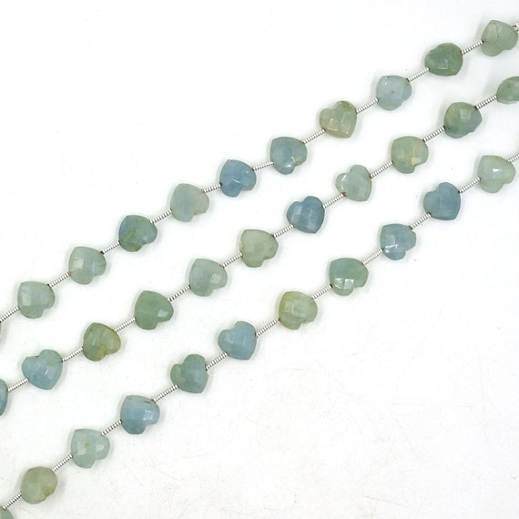 Natural Aquamarine 8 Mm Heart Beads, Faceted Hand Carving Gemstone Charms, Drill Beads For Making Jewelry, Aquamarine Heart Shape Beads