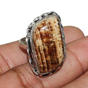 Shop Aragonite Rings! Natural Aragonite Gemstone Ring, Ethnic Handmade Gemstone Ring, Gift For Here, 925 Sterling Silver Plated Jewelry Size 9 (MK-57-122) | Natural genuine Aragonite rings, simple unique handcrafted gemstone rings. #rings #jewelry #shopping #gift #handmade #fashion #style #affiliate #ad