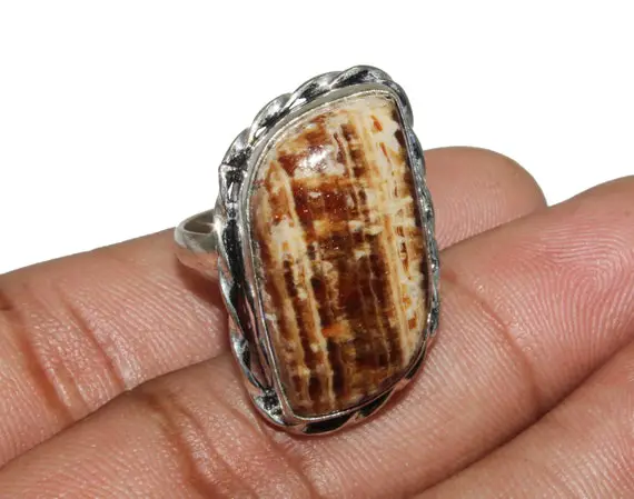 Natural Aragonite Gemstone Ring, Ethnic Handmade Gemstone Ring, Gift For Here, 925 Sterling Silver Plated Jewelry Size 9 (mk-57-122)