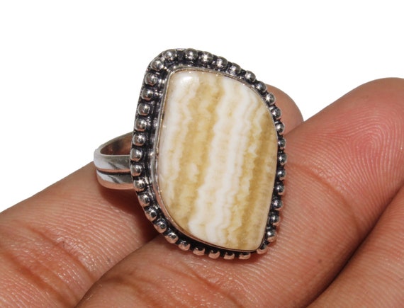 Natural Aragonite Gemstone Ring, Ethnic Handmade Antique Ring, Designer Ring, 925 Sterling Silver Plated Jewelry Size 11 (mk-49-194)