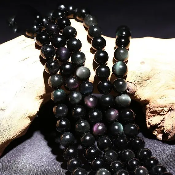 Natural Black Rainbow Obsidian Beads 4mm 6mm 8mm 10mm 12mm 14mm 16mm 18mm 20mm Aaa High Quality 15.5"  Bracelet Necklace Beading Supplies