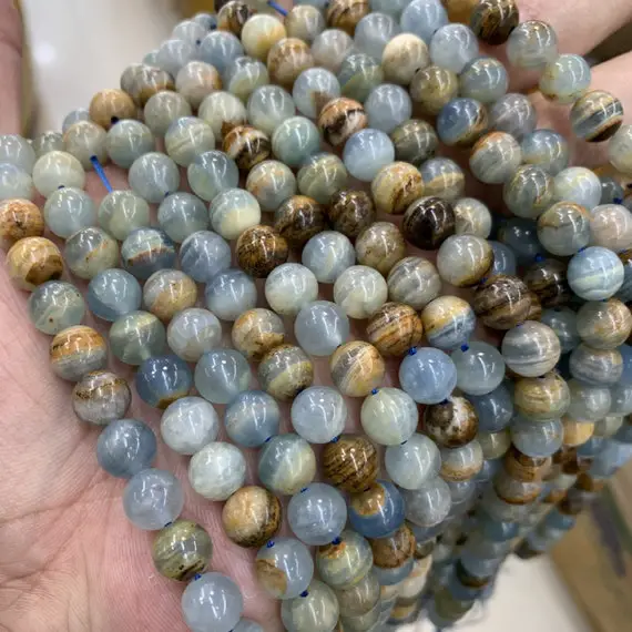 Natural Blue Calcite Bead Gemstone Genuine Round Loose Smooth Stone 6mm 8mm 10mm Full Strand 15.5''