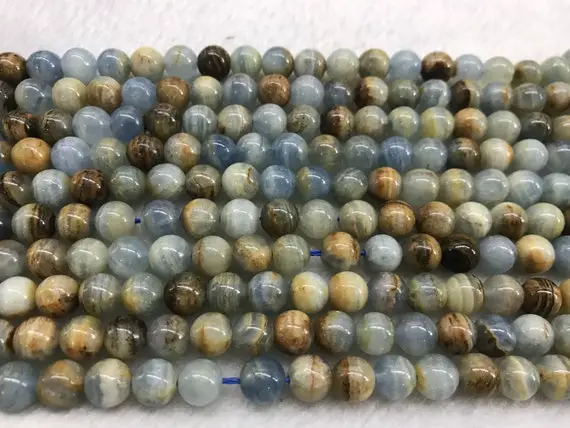 Lemurian Aquatine Brown Blue Calcite 8mm Round Genuine Gemstone Beads 15 Inch Jewelry Supply Bracelet Necklace Material Support Wholesale
