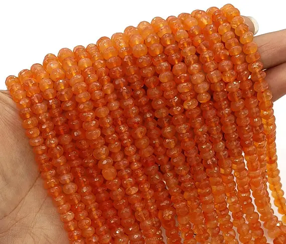 Natural Carnelian Rondelles Beads Stone, Carnelian Rondelle 6-7mm Faceted Beads, Wholesale Price, Jewelry Making, 9 Inch, Gift For Her