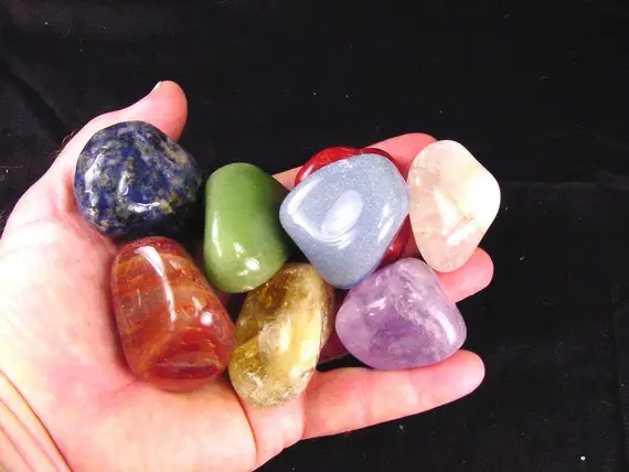 Natural Chakra Gemtones 7+ Quartz, Abalone Shell, Velvet Bag, Healing Stone Chart 6501k