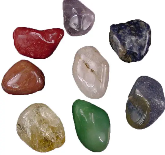 Natural Chakra Gemtones 7+ Quartz, Abalone Shell, Velvet Bag, Healing Stone Chart 6510k