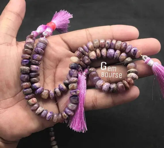 Natural Charoite Smooth Rondelle Beads Aaa+ Quality 8 Inches Full Strands Charoite Rondelle For Jewelry Making | Wholesale Rate