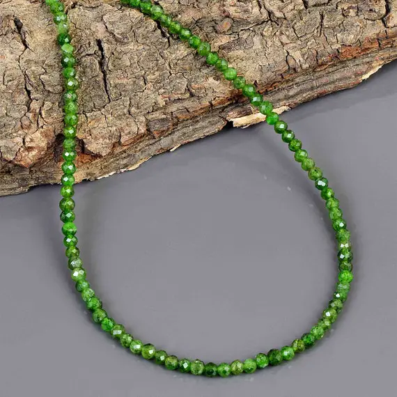 Chrome Diopside Necklace,minimalist Jewelry,chrome Handmadebeads, Delicate Necklace For Her 92 Silver 18” Beaded Stone Gift For Women's