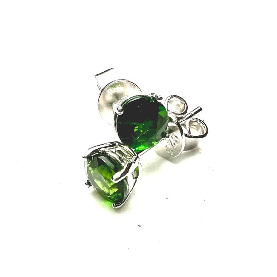 Natural Chrome Diopside Stud Earrings Sterling Silver 925 , 4mm Or 5mm