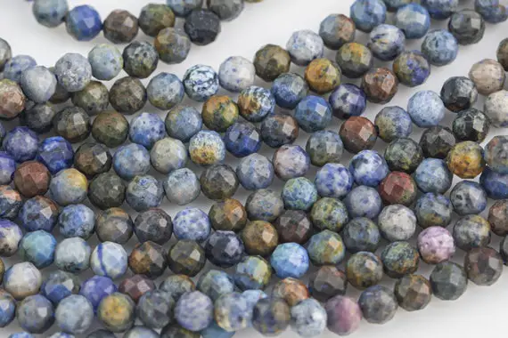 Natural Dumortierite Full Strands-15.5 Inches-5mm-  Nice Size Hole-  Diamond Cutting, High Facets- Nice And Sparkly- Faceted Round