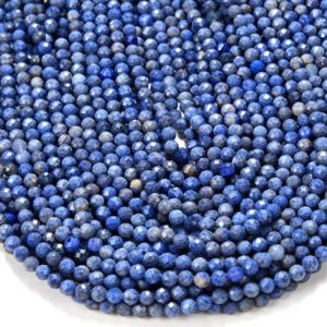 Shop Dumortierite Faceted Beads! Natural Dumortierite Gemstone Grade AA Micro Faceted Round 3MM 4MM Loose Beads 15 inch Full Strand BULK LOT 1,2,6,12 and 50 (P56) | Natural genuine faceted Dumortierite beads for beading and jewelry making.  #jewelry #beads #beadedjewelry #diyjewelry #jewelrymaking #beadstore #beading #affiliate #ad