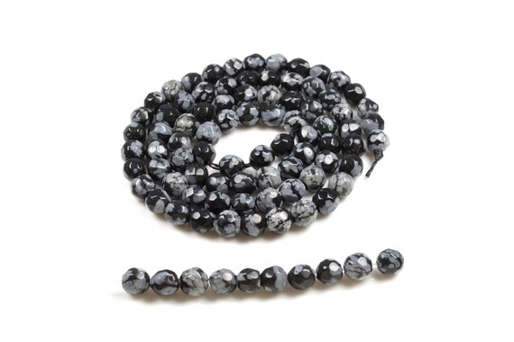 Obsidienne Flocon De Neige Naturelle, Perles Facettées, 1 Fil, 50 Perles, +/- 4mm