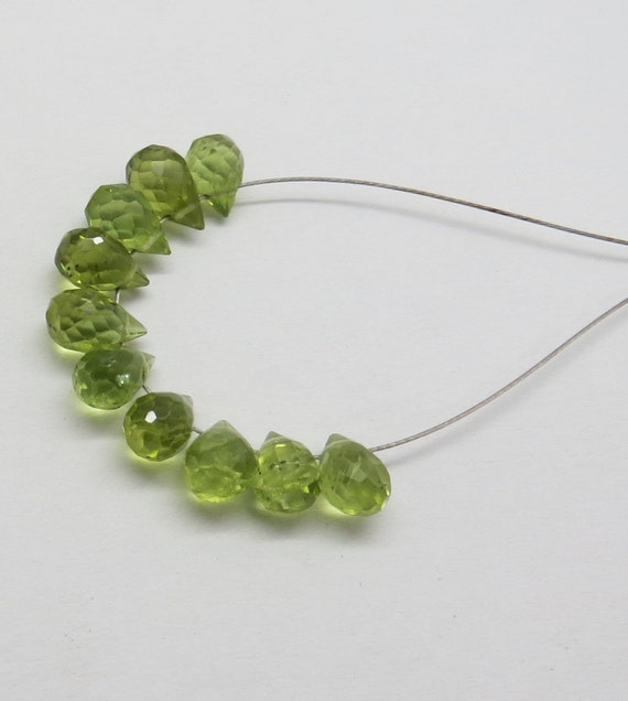 Natural Gem Stone Peridot Teardrop Beads Faceted Briolettes 10 Pieces Beads