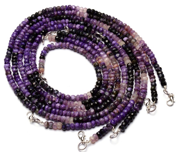 Natural Gemstone Lavender Color Charoite Faceted 6mm Size Rondelle Beads Necklace 17 Inch Full Strand