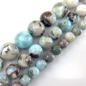 Shop Larimar Beads! Blue Larimar Beads Brown Genuine Smooth Spacer Round Beads 6mm 8mm 10mm 12mm 15" Strand | Natural genuine beads Larimar beads for beading and jewelry making.  #jewelry #beads #beadedjewelry #diyjewelry #jewelrymaking #beadstore #beading #affiliate #ad