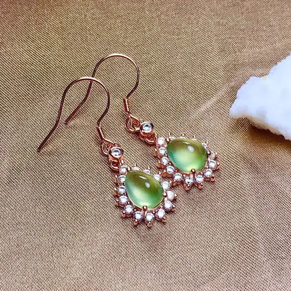 Natural Green Prehnite Earrings, Sterling Silver Earrings For Women, Handmade Engagement Gift For Women Her
