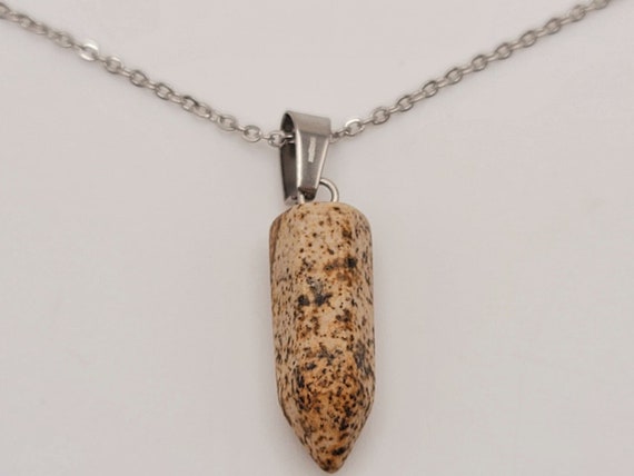Natural Handmade Crystal Necklace  Silver Tone Picture Jasper  Healing Crystal Round Necklace  Handmade Picture Jasper Pi Stone