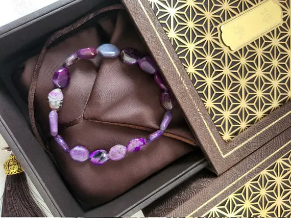 8mm Natural Sugilite High Quality Smooth Royal Purple Flat Hexagon Stone Elastic Bracelet