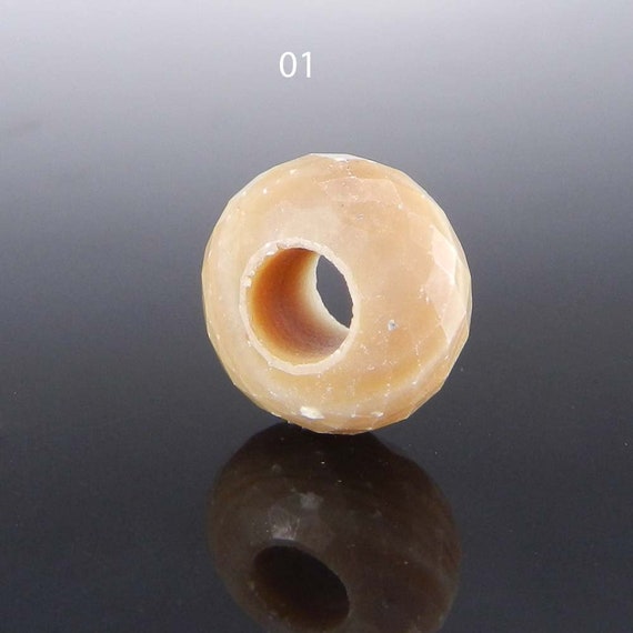 Natural Honey Aragonite 14 X 8 X 5 Mm Big Hole Beads Rondelle Faceted European Charm Big Hole Beads For Bracelet