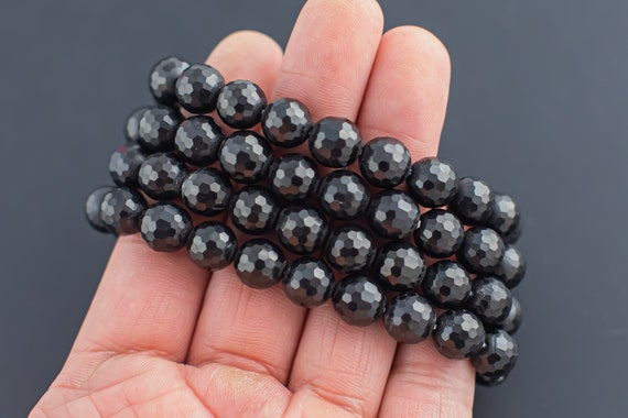 Natural Jet Bracelet Facted Round Size 10mm- Handmade In Usa- Approx. 7-7.5" Bracelet Crystal Bracelet- Lgs