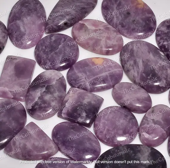 Natural Lepidolite Cabochon, Purple Lepidolite Loose Stone, Wholesale Lepidolite Crystals, Mix Shapes & Size 15mm To 40mm