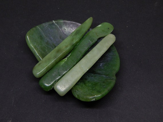 Natural Nephrite Jade Magic Wand Partially Polished, Worry Green Stone, Palm Stone, Meditation Stone