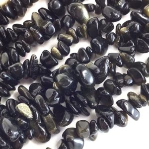 Shop Obsidian Chip & Nugget Beads! Natural Obsidian Chip Bead | High Quality Black Gold Obsidian Nugget Small Pebble Bead 7mm-10mm Chip 30" Full inch Strand Gemstone Bead | Natural genuine chip Obsidian beads for beading and jewelry making.  #jewelry #beads #beadedjewelry #diyjewelry #jewelrymaking #beadstore #beading #affiliate #ad