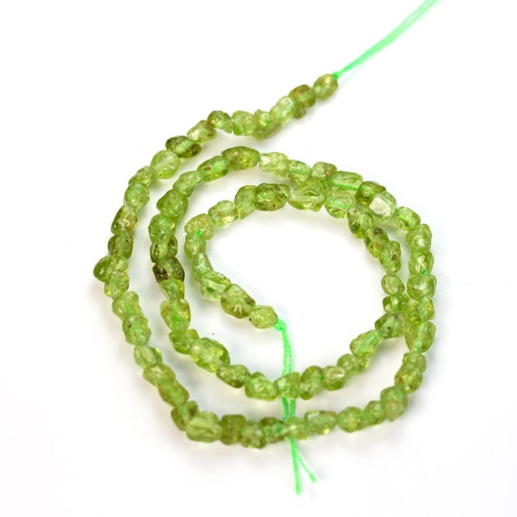 Natural Peridot, 5mm Natural Nugget Shape Gemstone Chips, 16 Inch, About 100 Beads , 1mm Hole