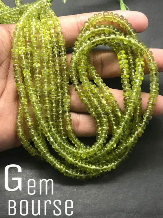 Natural Peridot Rondelle Beads Full Strand Smooth Hand Polish 3.5 - 5.5 Mm Gradual Bead Peridot Smooth 18 Inches Strands  Rondelle