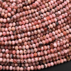 Shop Rhodochrosite Rondelle Beads! Natural Pink Red Rhodochrosite 4mm Faceted Rondelle Beads Micro Diamond Cut Gemstone 15.5" Strand | Natural genuine rondelle Rhodochrosite beads for beading and jewelry making.  #jewelry #beads #beadedjewelry #diyjewelry #jewelrymaking #beadstore #beading #affiliate #ad
