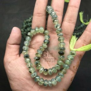 Shop Prehnite Rondelle Beads! Natural Prehnite Rondelle Beads Good Quality Hand Faceted 13 Inches Full Strings 8  mm Approx beads | Natural genuine rondelle Prehnite beads for beading and jewelry making.  #jewelry #beads #beadedjewelry #diyjewelry #jewelrymaking #beadstore #beading #affiliate #ad