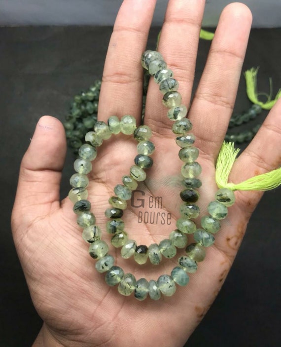Natural Prehnite Rondelle Beads Good Quality Hand Faceted 13 Inches Strands 8 Mm Prehnite Faceted Beads For Jewelry Making | Wholesale Rate