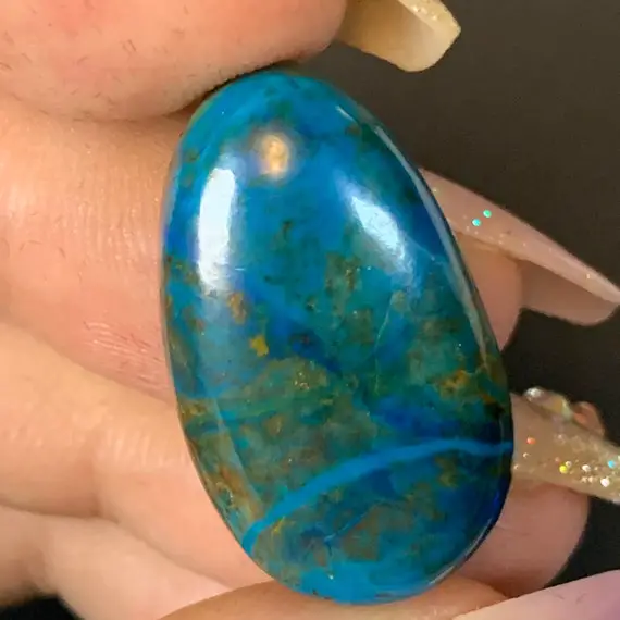 Natural Ray Mine Chrysocolla Cabochon | 28 Cts. | Freeform Cabochon |  For Jewelry Making | Hand Cut In Oregon, Usa By Ecotone Lapidaries.