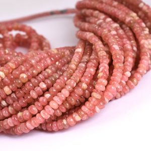 Shop Rhodochrosite Rondelle Beads! Natural Rhodochrosite  Rondelle Shape  Faceted Beads 3.6 mm , Natural Top Quality Light Pink Rhodochrosite  Beads, For Jewelry  Making Beads | Natural genuine rondelle Rhodochrosite beads for beading and jewelry making.  #jewelry #beads #beadedjewelry #diyjewelry #jewelrymaking #beadstore #beading #affiliate #ad