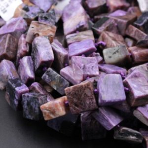 Shop Charoite Bead Shapes! Large Natural Russian Charoite Square Beads Creative Organic Cut 14mm 16mm 18mm 15.5" Strand | Natural genuine other-shape Charoite beads for beading and jewelry making.  #jewelry #beads #beadedjewelry #diyjewelry #jewelrymaking #beadstore #beading #affiliate #ad