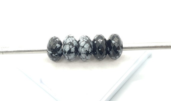 Natural Snowflake Obsidian Gemstone Fancy Stylist Rondelle Big Hole Loose Beads 5 Pcs 14x8 Mm 5 Mm Hole