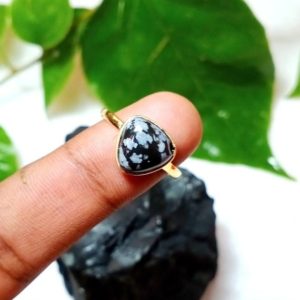 Shop Snowflake Obsidian Rings! Natural Snowflake Obsidian Ring – 10mm Trillion Obsidian Ring – 925 Sterling Silver Ring – 18K Micron Gold Plated – Jewelry Silver Ring | Natural genuine Snowflake Obsidian rings, simple unique handcrafted gemstone rings. #rings #jewelry #shopping #gift #handmade #fashion #style #affiliate #ad