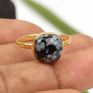 Shop Snowflake Obsidian Rings! Natural Snowflake Obsidian Ring – 10x10mm Cushion Ring – 18k Micron Gold Plated Ring- 925 Sterling Silver Ring – Gemstone Ring -Gift For Her | Natural genuine Snowflake Obsidian rings, simple unique handcrafted gemstone rings. #rings #jewelry #shopping #gift #handmade #fashion #style #affiliate #ad