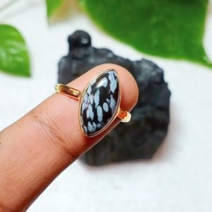 Shop Snowflake Obsidian Rings! Natural Snowflake Obsidian Ring – 8x16mm Marquise Shape Ring – 18k Micron Gold Plated Ring – 925 Silver Ring – Handmade Ring – Gift For Her | Natural genuine Snowflake Obsidian rings, simple unique handcrafted gemstone rings. #rings #jewelry #shopping #gift #handmade #fashion #style #affiliate #ad