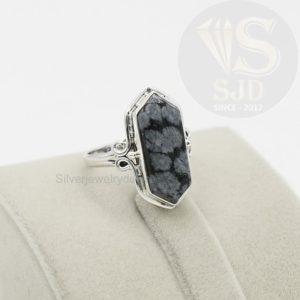 Shop Snowflake Obsidian Rings! Natural Snowflake Obsidian Ring, 925 Sterling Silver, Obsidian Ring, 8×20 mm Hexagon Gemstone Ring, Silver Ring, Statement Ring, Womens Ring | Natural genuine Snowflake Obsidian rings, simple unique handcrafted gemstone rings. #rings #jewelry #shopping #gift #handmade #fashion #style #affiliate #ad