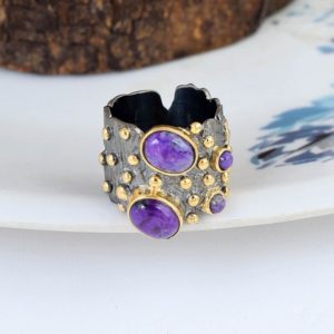 Shop Sugilite Jewelry! Natural Sugilite Ring, Purple Gemstone Ring, 925 Sterling Silver Ring, Statement Ring, Women's Ring, Gift for Her, Designer Ring Jewelry | Natural genuine Sugilite jewelry. Buy crystal jewelry, handmade handcrafted artisan jewelry for women.  Unique handmade gift ideas. #jewelry #beadedjewelry #beadedjewelry #gift #shopping #handmadejewelry #fashion #style #product #jewelry #affiliate #ad